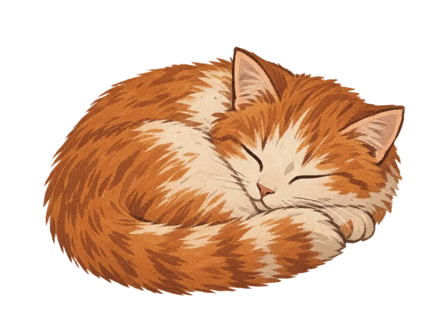 A ginger-and-cream cat, asleep on the arm of the chair.